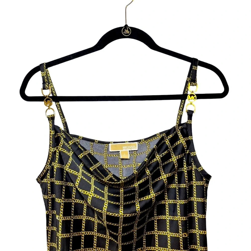Michael Kors Sleek & Simple Midi Chainlink Gold Black Slip Dress Size: Medium